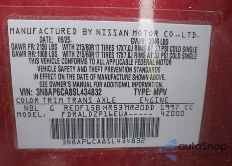 2025 Nissan Kicks Sv Fwd z USA, uszkodzony, nr VIN 3N8AP6CA8SL434832